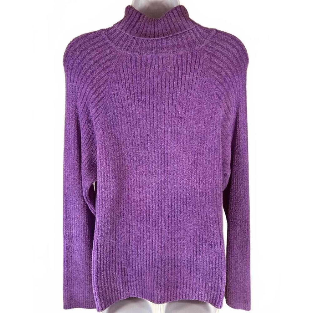 Hampshire Studio Purple Ribbed Turtleneck Sweater DarkAcademia Soft Girl Size XL - Picture 2 of 5